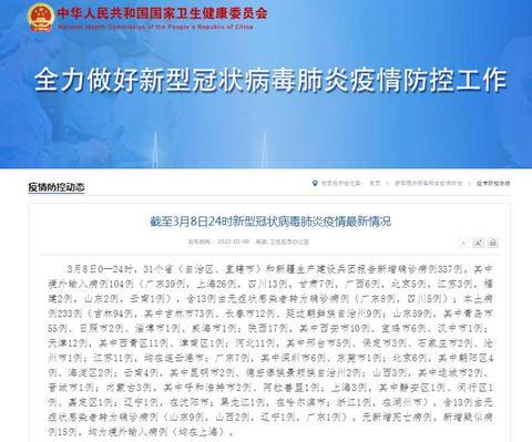 国家卫健委：3月8日新增确诊337例，本土233例详情